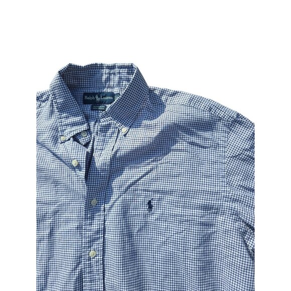 Ralph Lauren Mens Button-Down Blue Checkered Shirt Size 15.5 32/33 100% Cotton - Picture 3 of 6